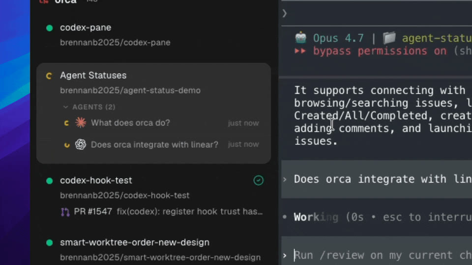 侧边栏每个 worktree 对应一个独立分支与 Agent