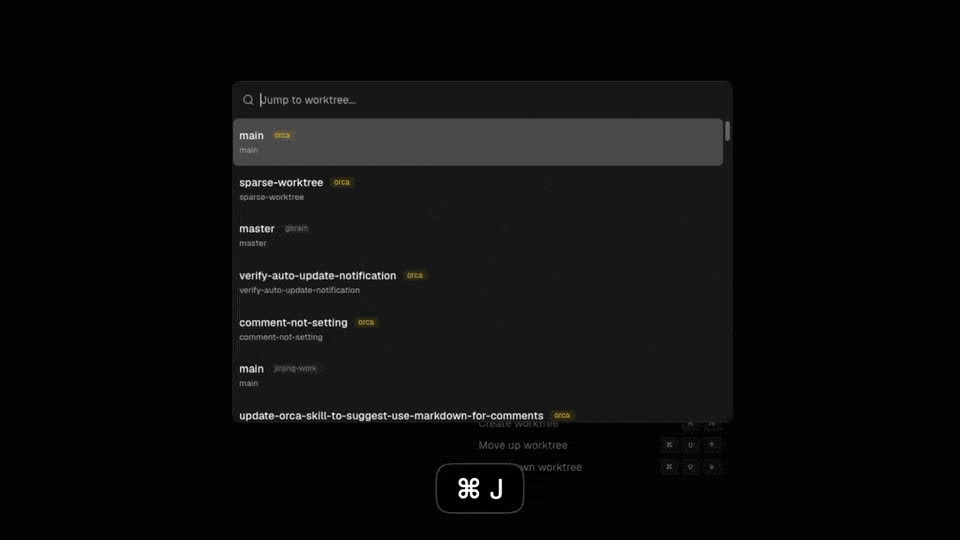 ⌘J 快速跳转 worktree——键盘优先的高效导航